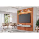 Home P/ Tv Até 65 Pol Maragogi Ripado 1.85 C/ Led 1 Porta Basculante E 2 Gavetas 185x220cm Cinamomo/off White - Permóbili