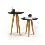 Conjunto 2 Mesinhas Redonda De Canto Lateral Retro Pé Palito Preto