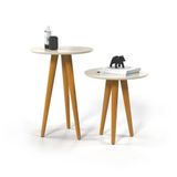 Conjunto 2 Mesinhas Redonda De Canto Lateral Retro Pé Palito Branco