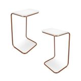 Conjunto 2 Mesas De Apoio Para Sofá Branco Base Em Metal Cobre