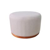 Puff Redondo Ipanema Linho Bege Com Base Em Madeira