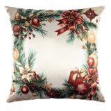 Capa Almofada Cetim Guirlanda Com Enfeites De Natal 43x43cm Verde/vermelho