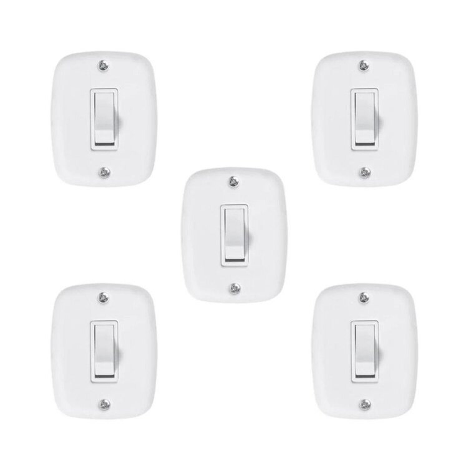 Conjunto De 5 Interruptores De 1 Tecla Simples Com Placa 4x2 Branco