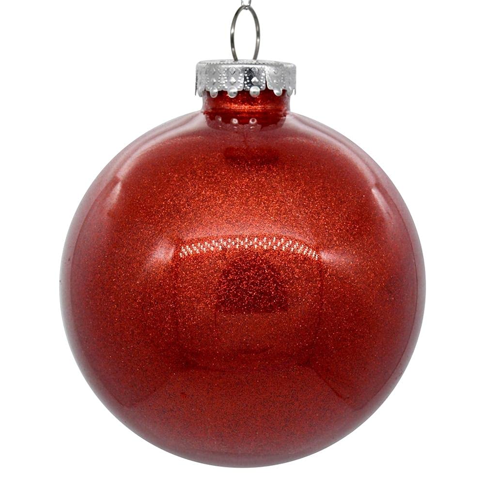 Enfeite De Árvore De Natal Vickerman Red Glitter Ball, Pacote Com 4
