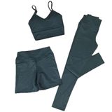 Conjunto Trijunto Fitness Calça Legging Top Poliamida E Bermuda Meia Coxa Confortavel