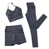 Conjunto Trijunto Fitness Calça Legging Top Poliamida E Bermuda Meia Coxa Confortavel