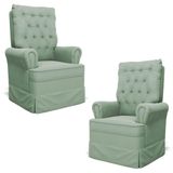 Kit 02 Poltronas De Amamentação E Descanso Com Balanço Laís G05 Veludo Verde - Mpozenato