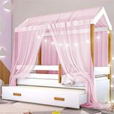 Bicama Montessori Exclusiv Fio De Luz Colchão E Voal Rosa