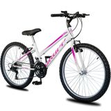 Bicicleta Aro 24 Infantil Feminina 18 Vel Marchas Dropp Sport Freio V-brake - Branco+rosa - Único Branco+rosa