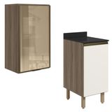 Armario Aereo Balcao 1p Vidro 40cm Mdf Kali Carvalho Toq Off White Cetim Nicioli
