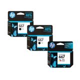 Kit 2 Cartucho Hp 667 Preto 3ym79ab + 1 Cartucho Hp 667 Colorido 3ym78ab - Originais