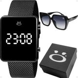 Relogio Digital Feminino + Oculos Sol + Caixa Silicone