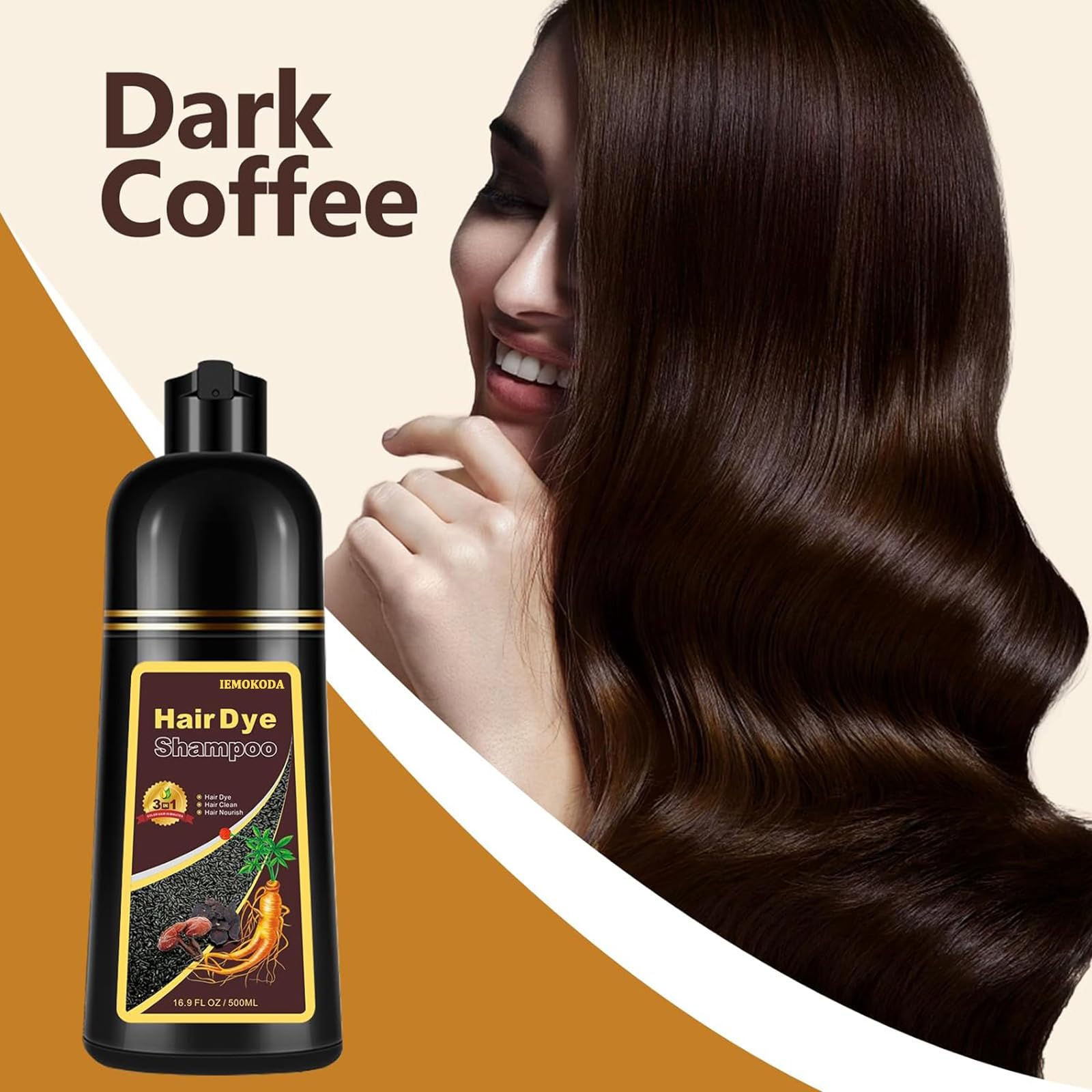 Shampoo De Tintura De Cabelo Tyayw Dark Coffee 500ml 3 Em 1