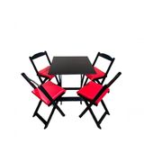 Conjunto Mesa Dobrável Com 4 Cadeiras Preto Estofado Vermelho