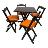 Conjunto Mesa Dobrável Com 4 Cadeiras Preto Estofado Laranja