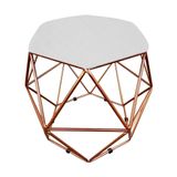 Puff Aramado Hexágono Suede Base Bronze - D&#39;rossi Branco