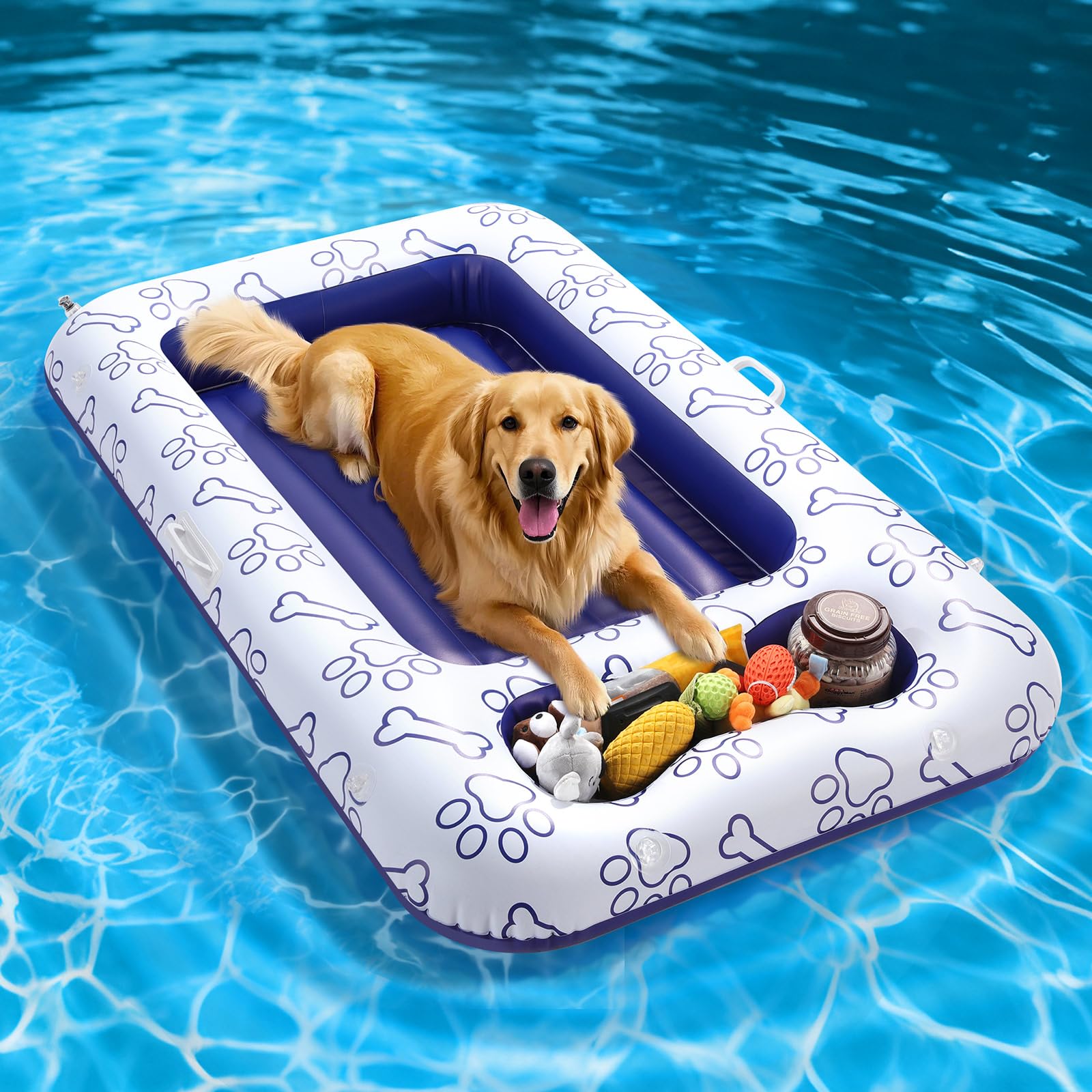 Dog Pool Float Moko Para Cães Pequenos, Médios E Grandes, Azul