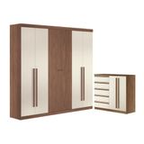 Guarda Roupa 6 Portas E Cômoda 5 Gavetas Jade Jatobá Areia