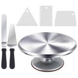 Mesa Giratória Para Bolos Ohuhu Aluminium 30 Cm Com 2 Espátulas De Confeiteiro 3 Com