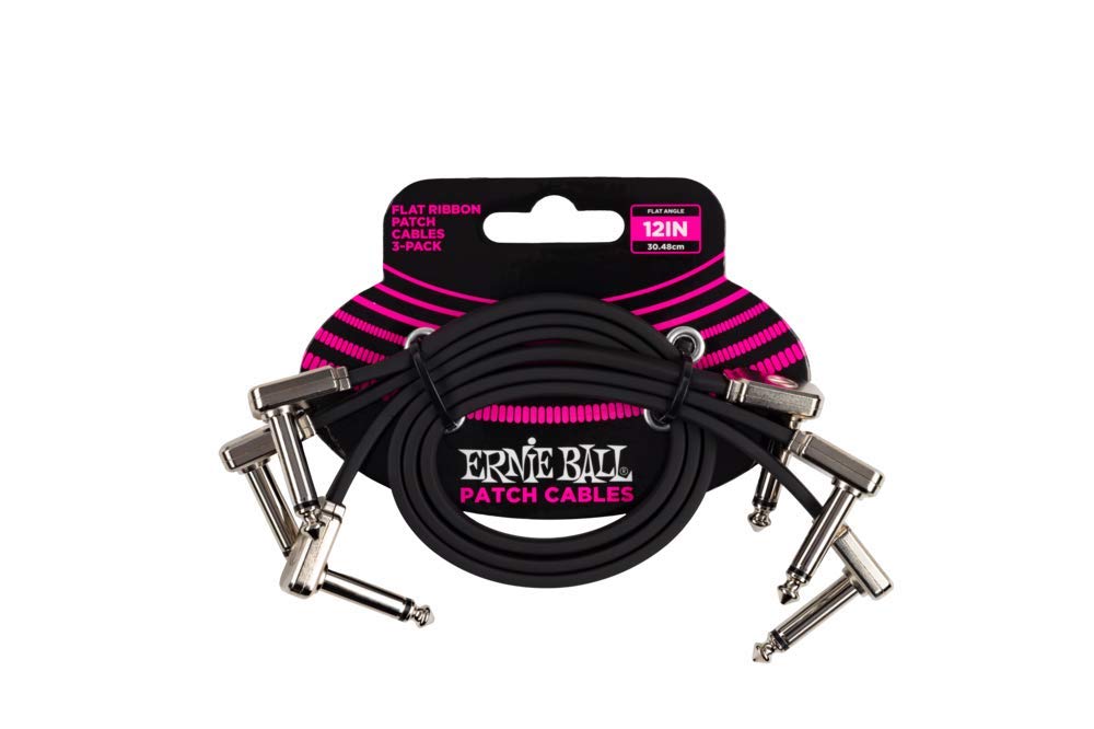 Patch Cable Ernie Ball Flat Ribbon 30 Cm, Pacote Com 3 Unidades, Preto