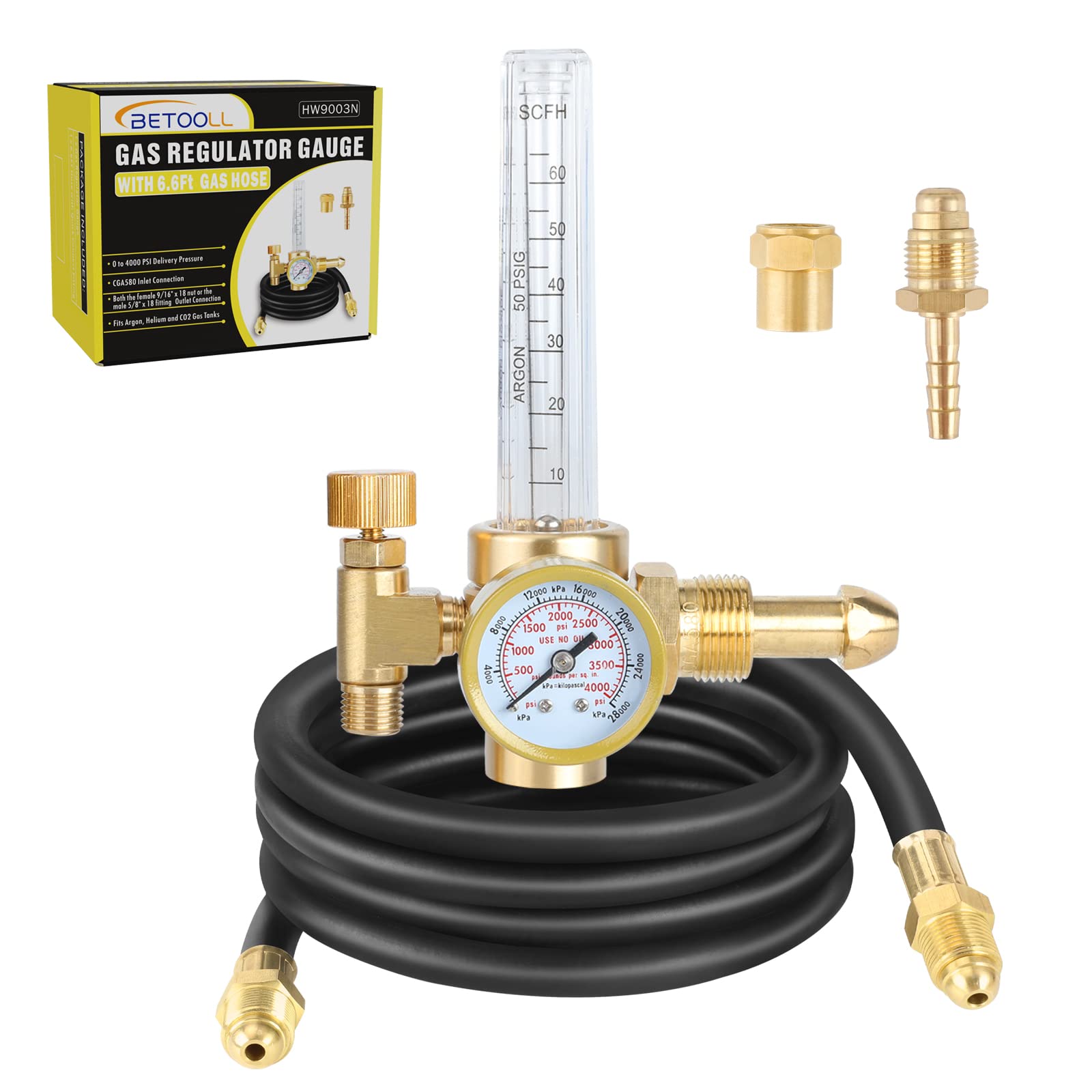 Regulador De Gás Betooll Argon/co2 Mig Tig Com Mangueira E Medidor De 2 M
