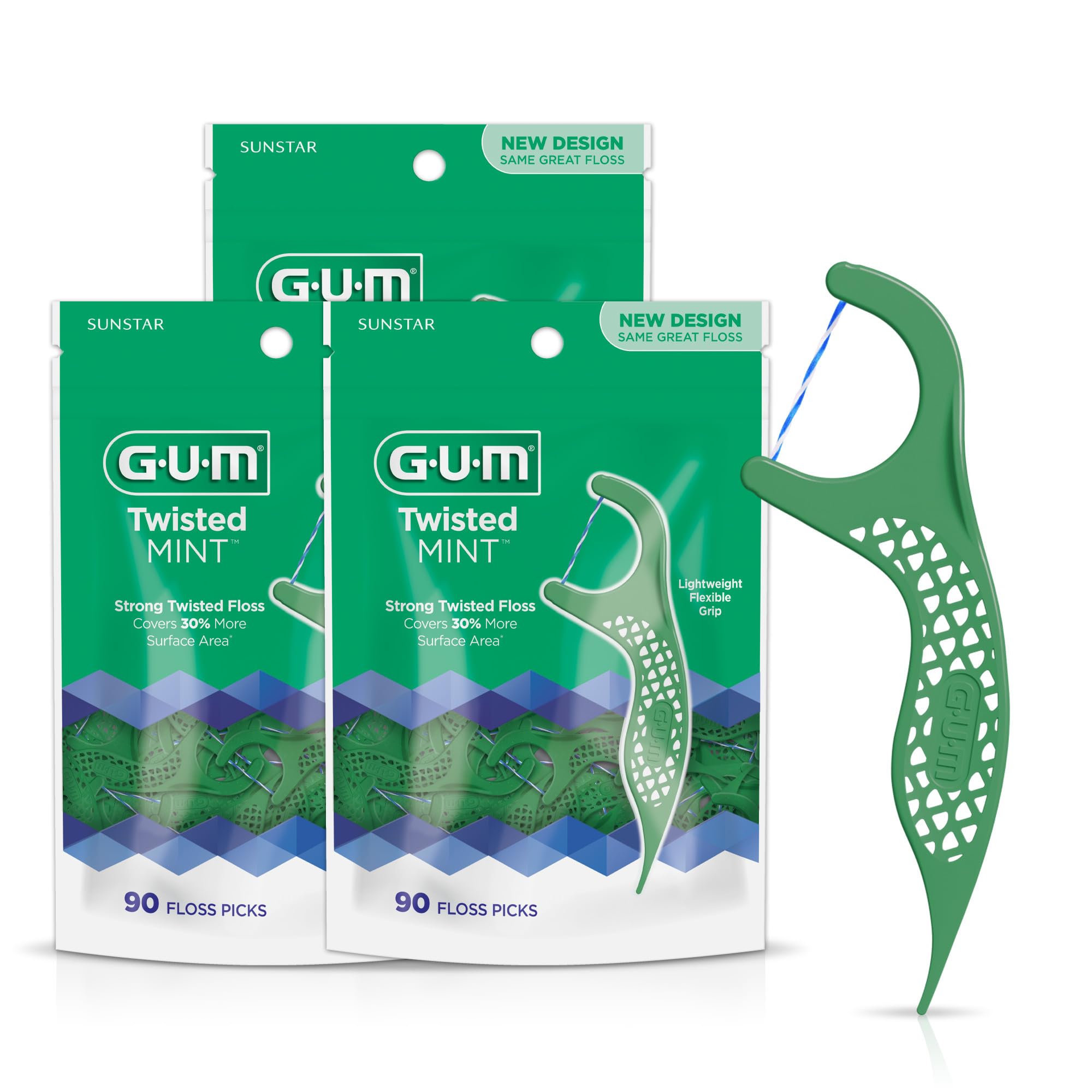 Floss Picks Gum Twisted Mint Twisted Threads 90 Unidades X3