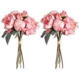 Flores Artificiais Icbox Pink Peonies, 2 Buquês, 14 Peças De Cabeças