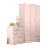 Guarda Roupa Com 3 Portas E Cômoda Hamilton Rosa Acetinado