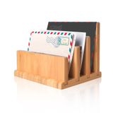 Organizador De Correio De Bambu Wishacc Com Pés De Borracha, Porta-cartas/envelope/arquivo/papel/pasta/notas De Mesa Vertical Para Escritório E Cas