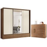 Guarda Roupa Casal 3 Portas E Cômoda 5 Gavetas Paris Jatobá
