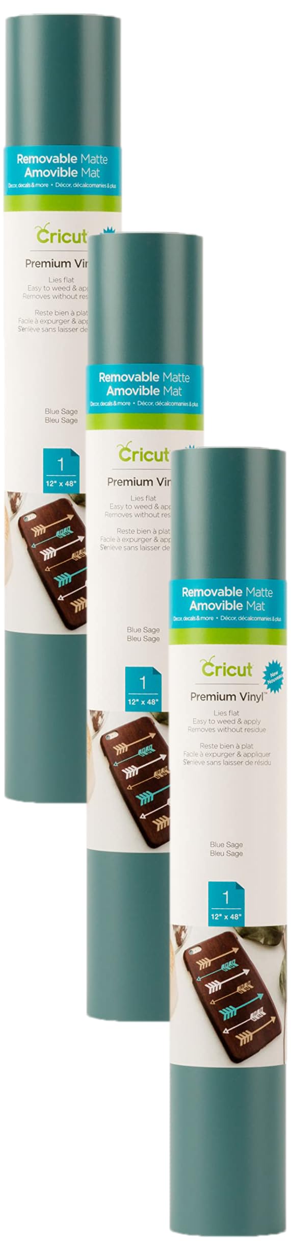 Vinil Cricut Premium Permanent Blue Sage, Pacote Com 3 Unidades, 1,2 X 12 M