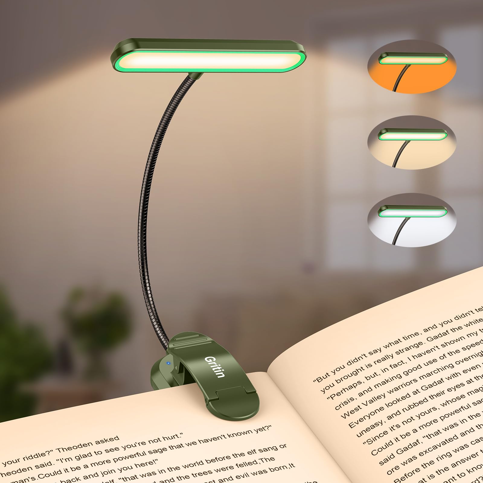 Book Light Gritin Recarregável 19 Led Com 3 Temperaturas De Cor