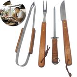 Utensílios Churrasco 4 Peças Kit Completo Grelhas E