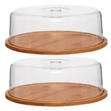 Kit 2 Porta Bolo Bambu Com Tampa 28cm Ecokitchen Class Home