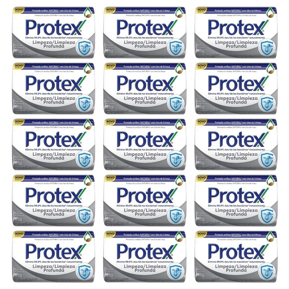 Kit Com 15 Sabonete Em Barra Protex Limpeza Profunda 85g