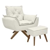 Kit Poltrona E Puff Opala Com Base Em Madeira Tecido Boucle Off White