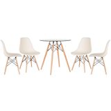 Mesa Redonda Eames Com Tampo De Vidro 70 Cm + 4 Cadeiras Eiffel Dsw Creme