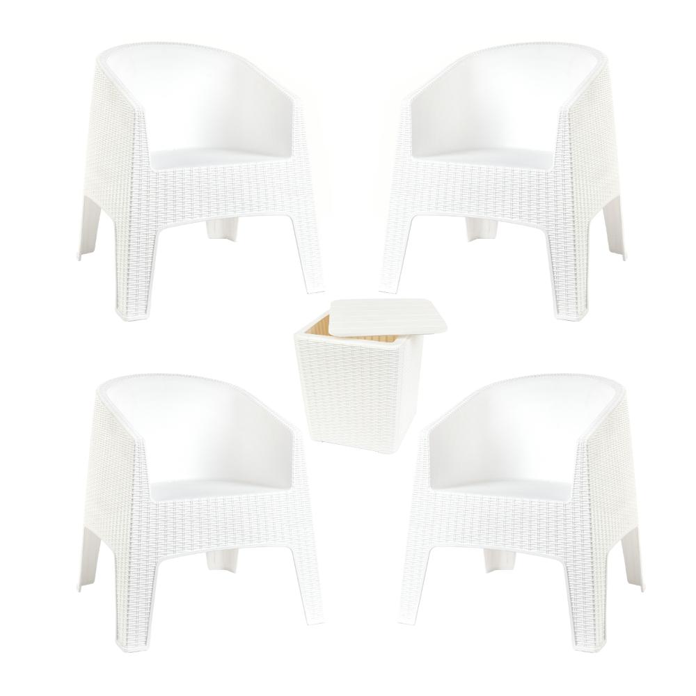 Kit 4 Poltronas De Piscina E Jardim Rattan Ibiza + Mesa Capri - Branco