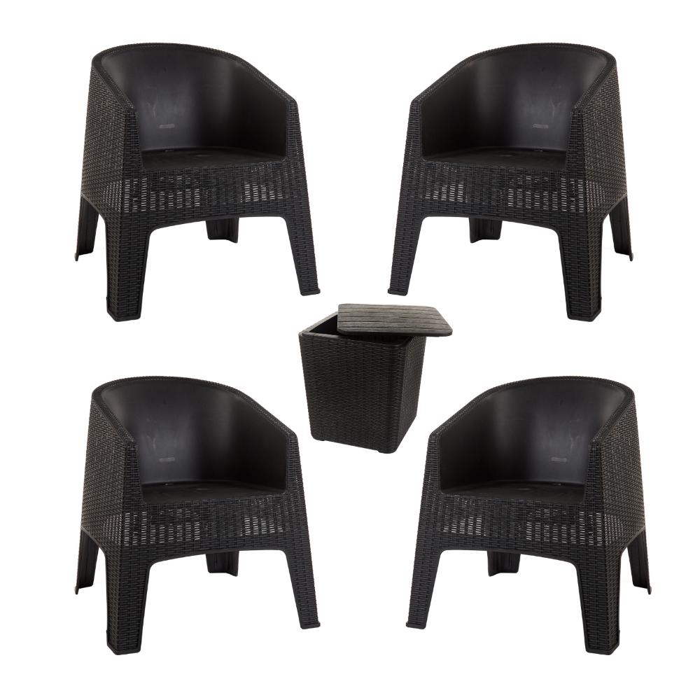 Kit 4 Poltronas De Piscina E Jardim Rattan Ibiza + Mesa Capri - Preto