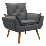 Poltrona Para Sala Decorativa Opala Linho Confortável Preto