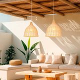 2 Pendente De Rattan Fibra Natural Artesanal Vime Sala Nat12