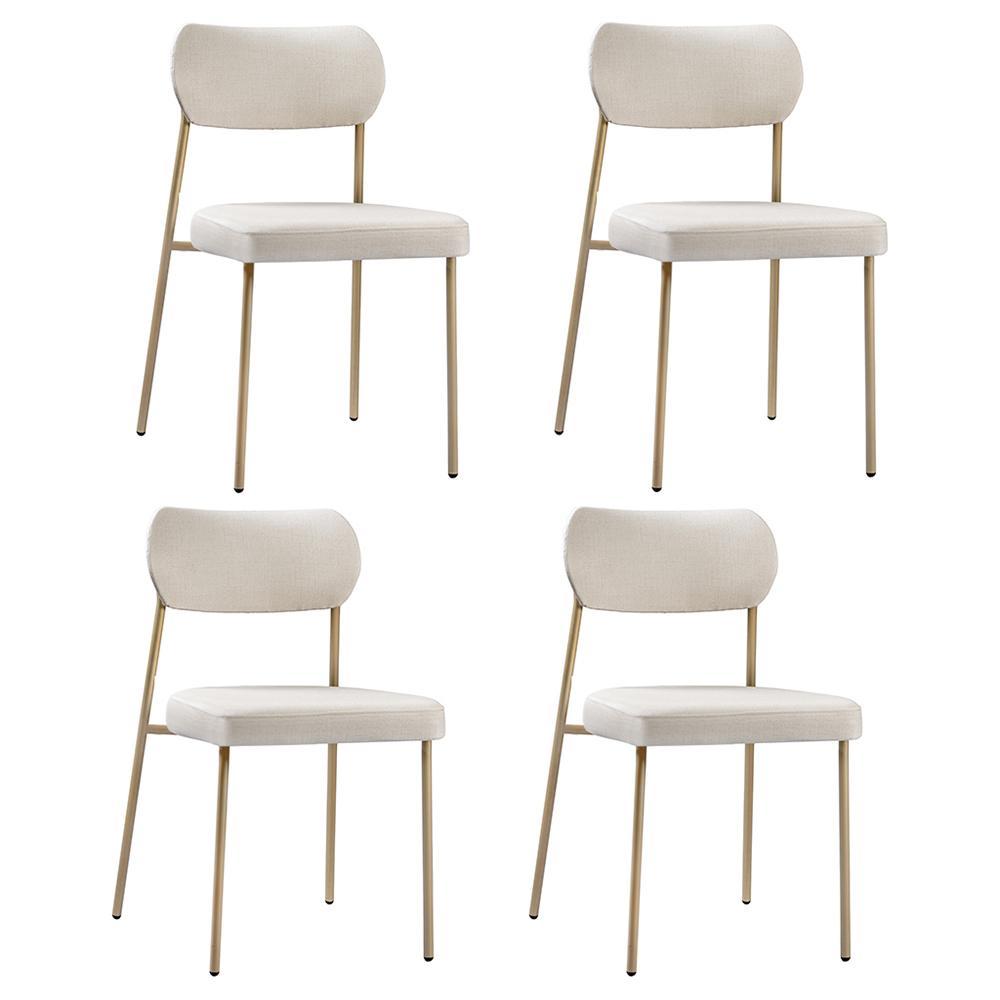 Conjunto 4 Cadeiraslavínia Linho Bege/aço Champanhe- Salaone
