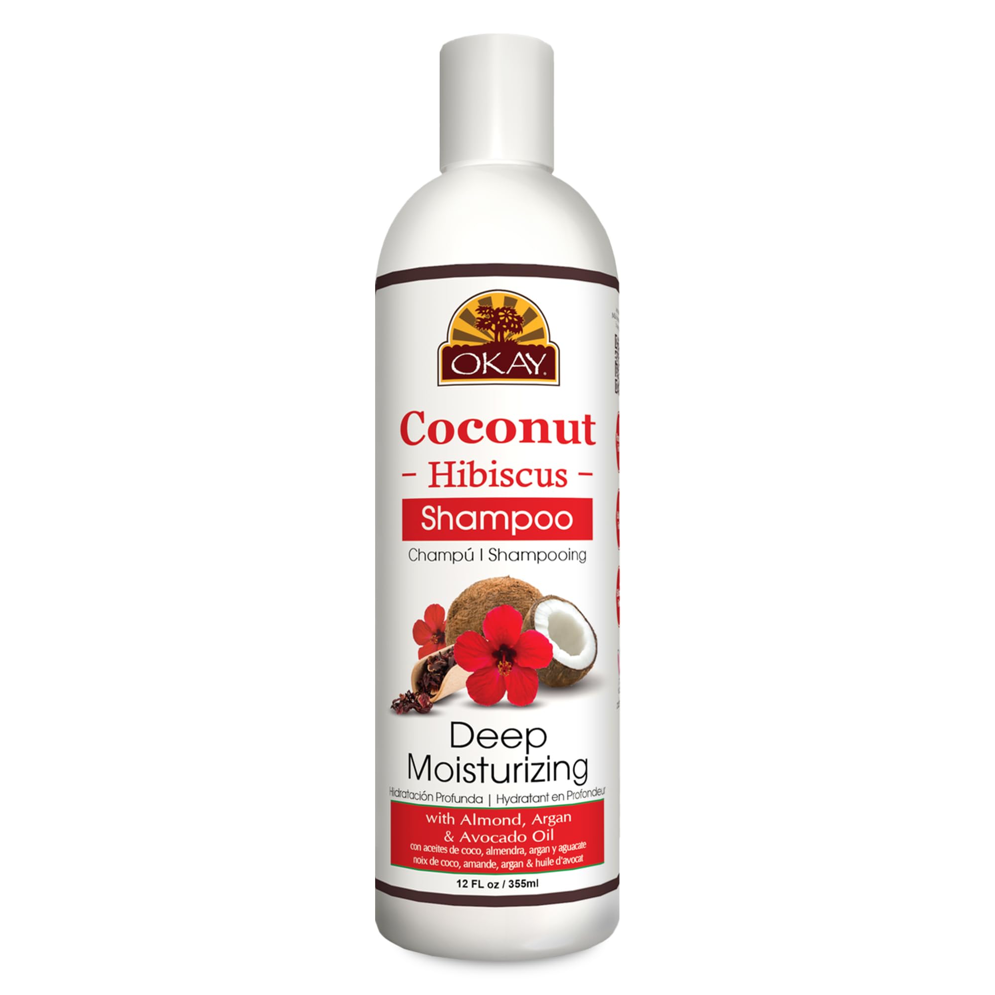 Shampoo Okay Coconut Hibiscus Para Todos Os Cabelos Com Amêndoa 350ml
