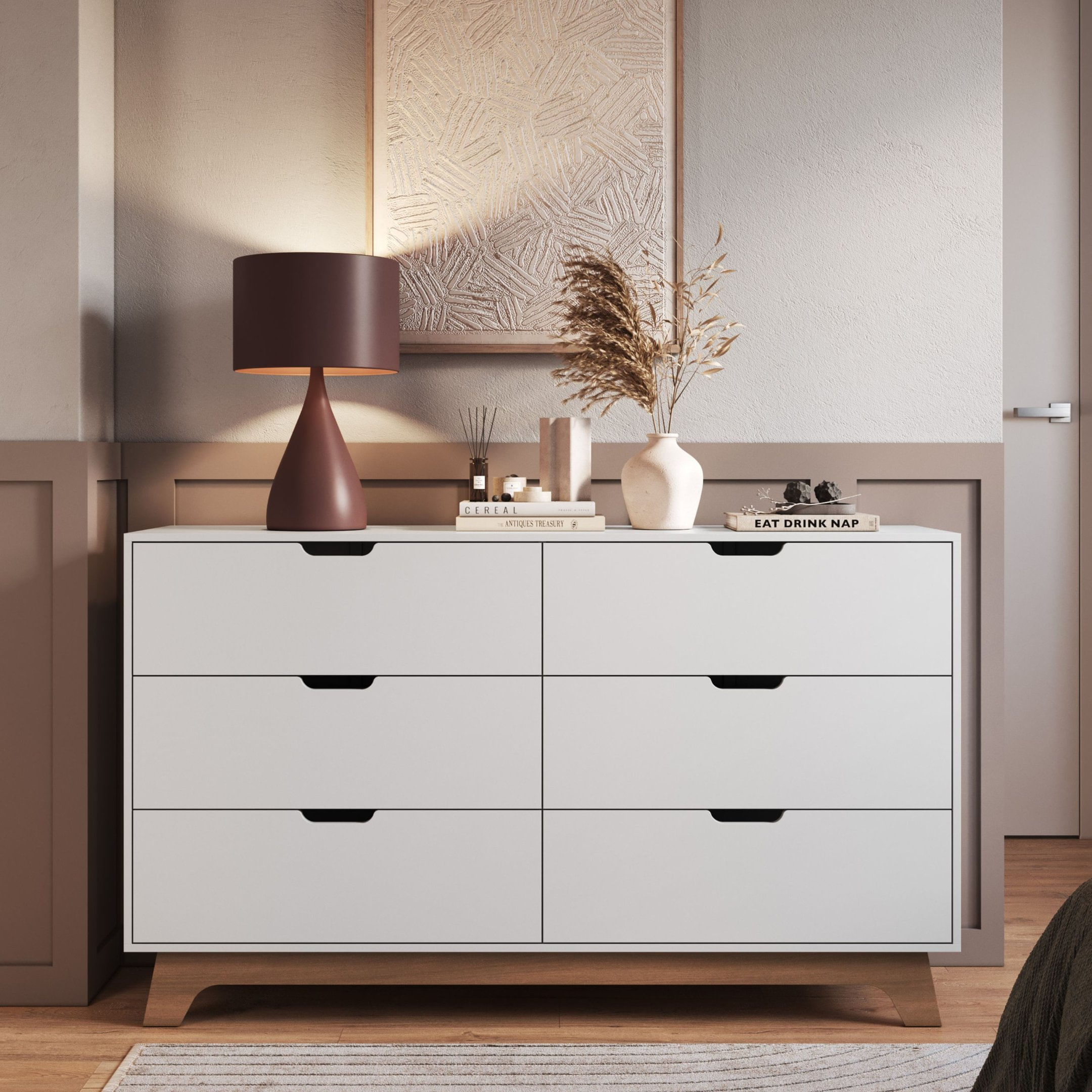 Cômoda Para Quarto 6 Gavetas 100% Mdf Alice Branco/louro Freijó