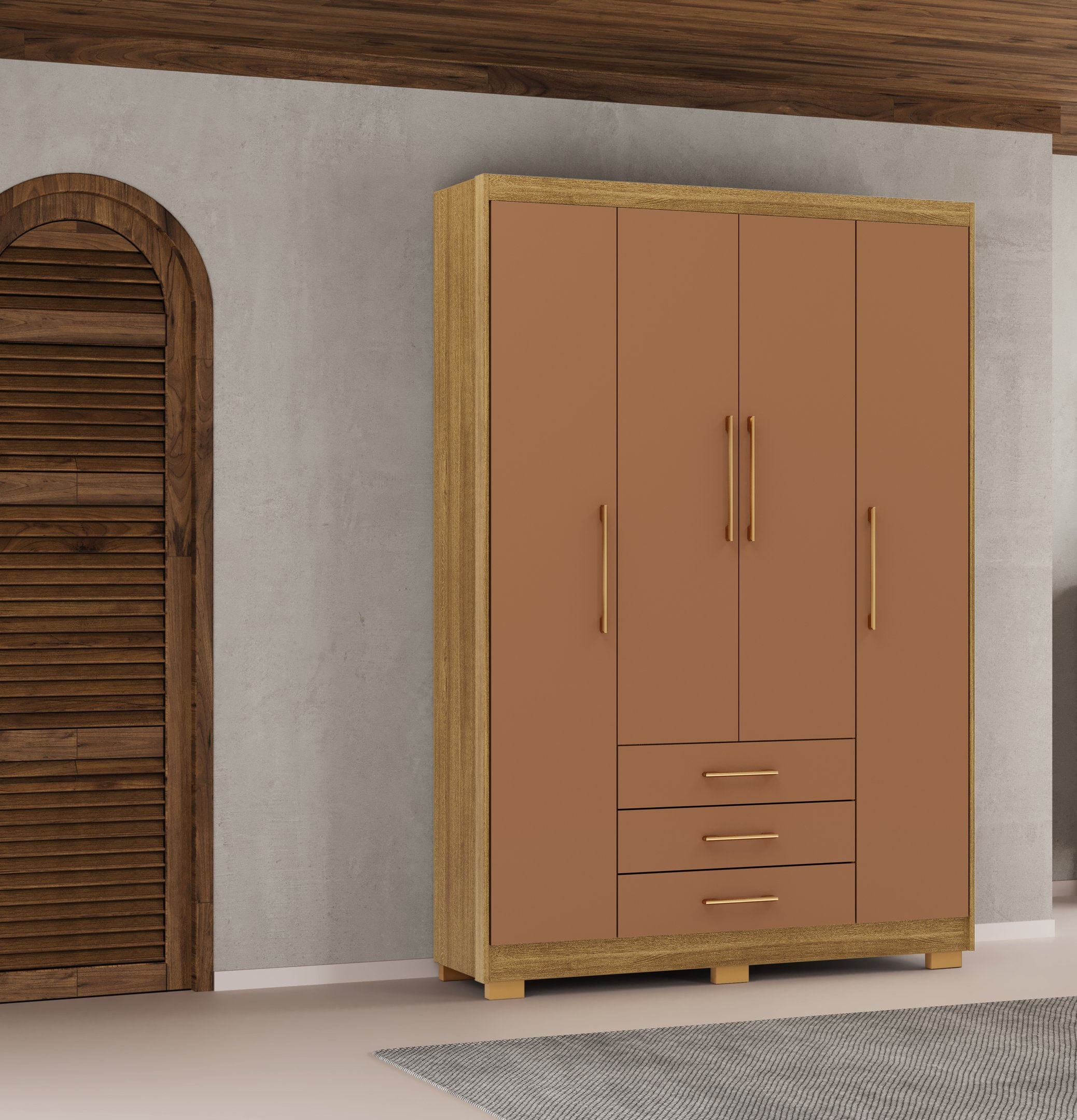 Guarda-roupa Solteiro 4 Portas E 3 Gavetas Madri Nature/camarim