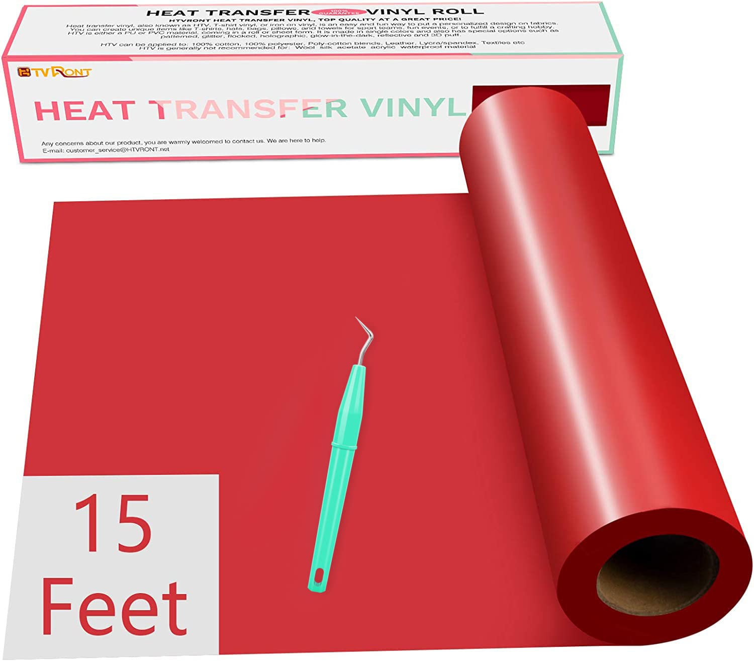 Vinil De Transferência De Calor Htvront Red Iron-on 12 X 15 Pés Com Pinça