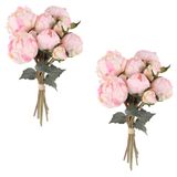 Flores Artificiais Icbox Pink Peonies, 2 Buquês, 18 Unidades