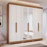 Guarda-roupa Casal 234,60cm 6 Portas Com Espelho E 6 Gavetas 100% Mdf Boston Espresso Móveis Cinamomo/off White