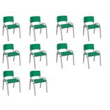Kit 10 Cadeira Iso Infantil Creche, Escola Base Cinza Verde Escuro