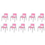 Kit 10 Cadeira Iso Infantil Creche, Escola Base Cinza Rosa